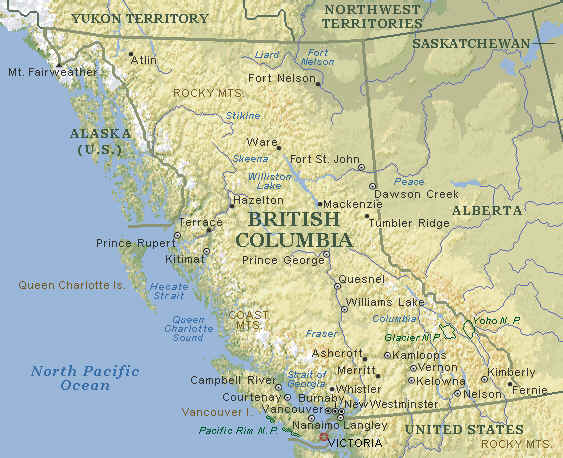 MAP OF BC CANADA 
