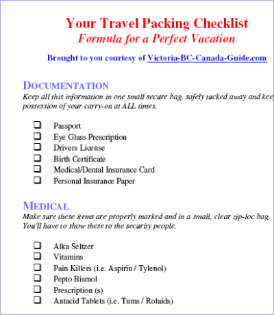 packing checklists printable